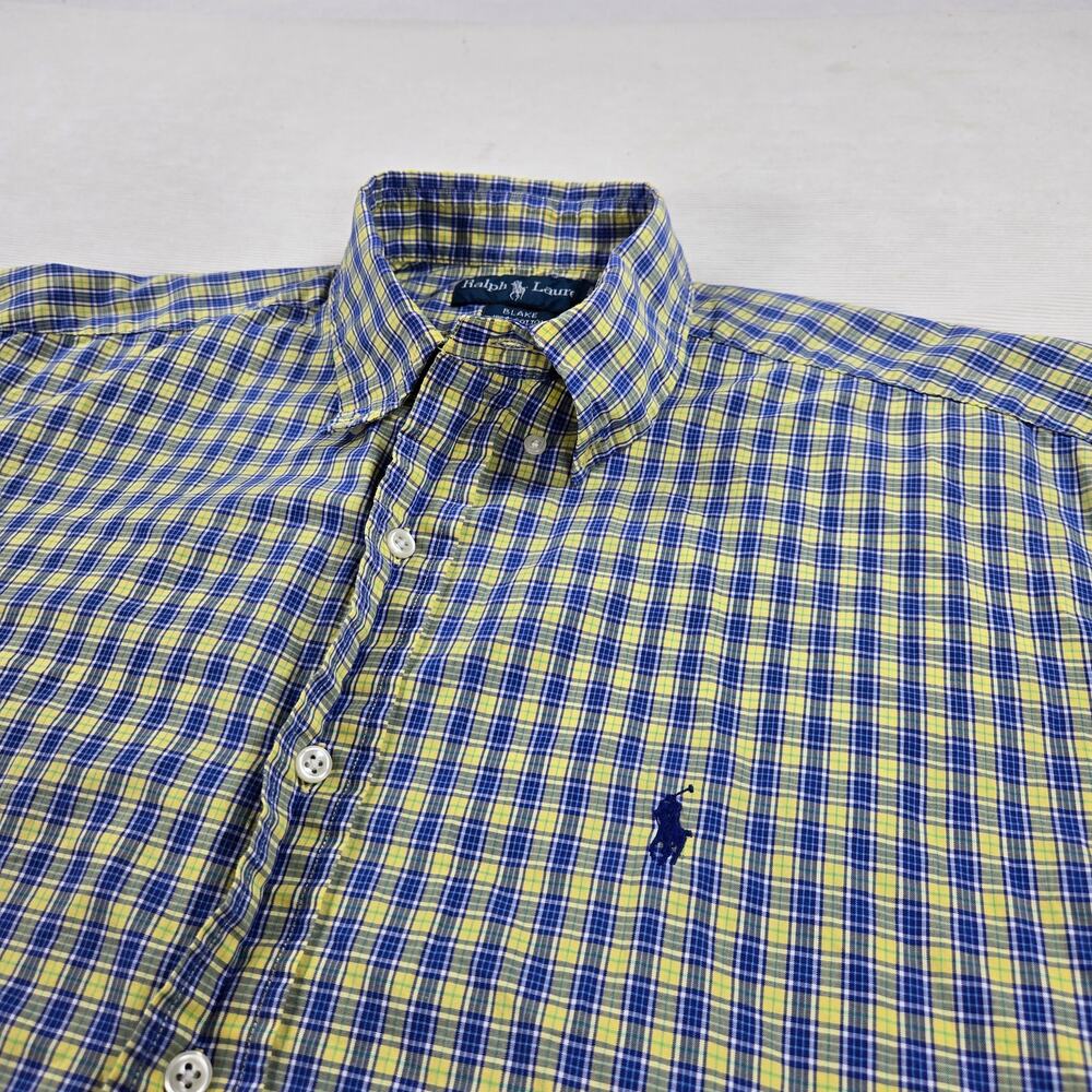 Ralph Lauren Blake Short Sleeve Blue Yellow Plaid Shirt Men's Size Large
